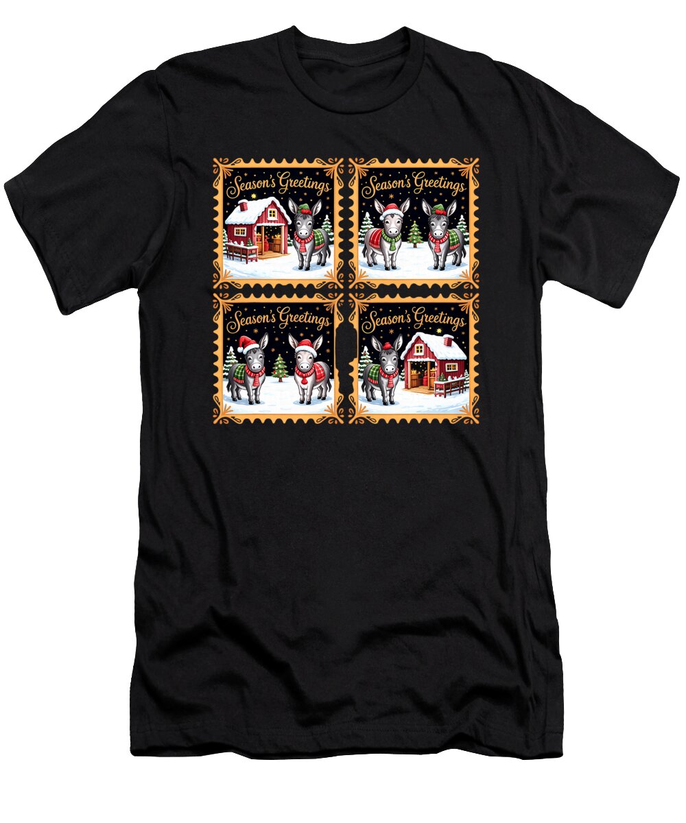 1 Donkey Christmas Postage Stamps Farm Donkey Sophie Eleanor T-Shirt