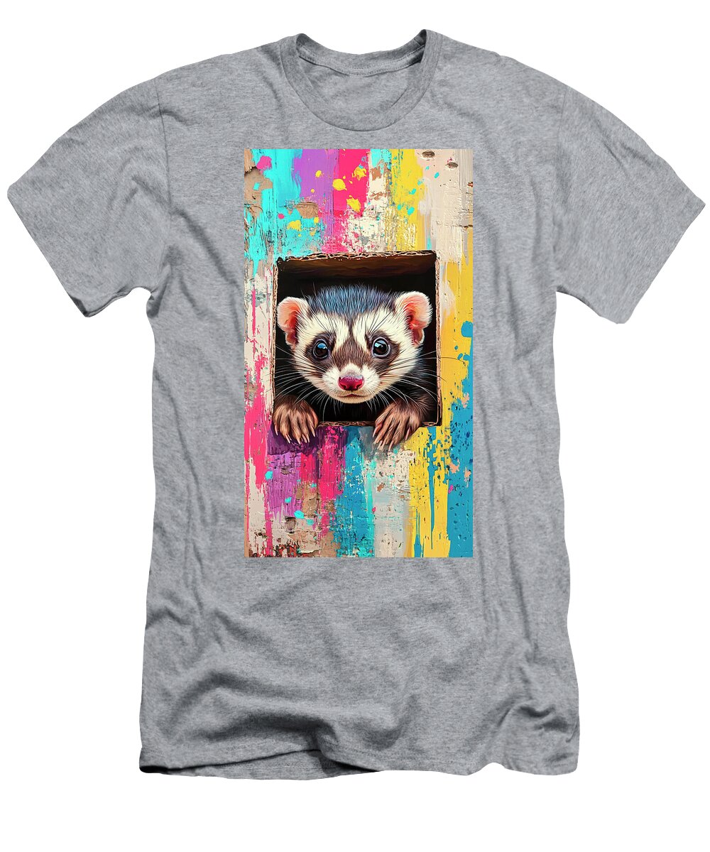 Colorful Ferret in a Cardboard Box Cortez Schinner T-Shirt
