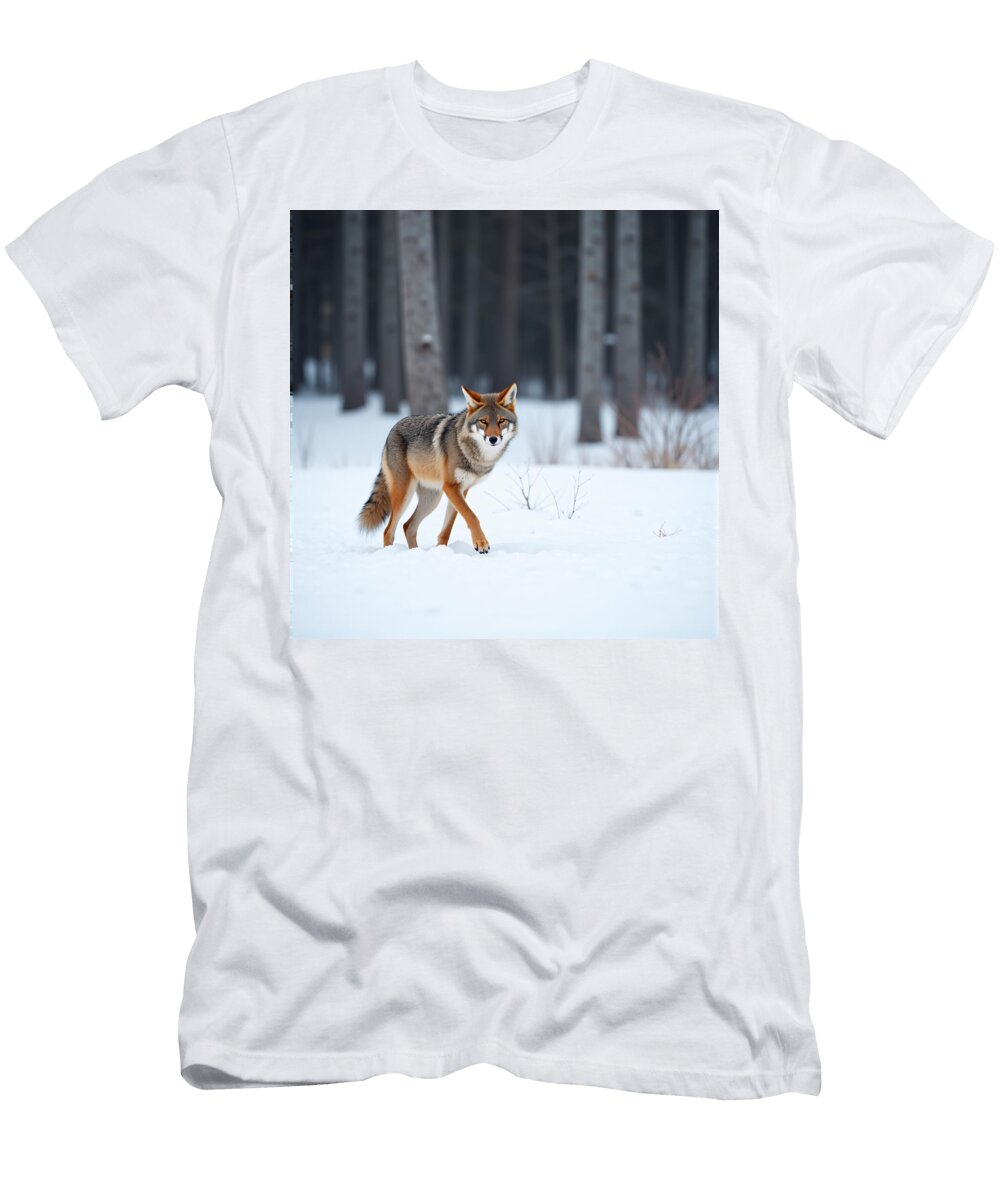 Coyote in Snowy Forest Gerard Nala T-Shirt