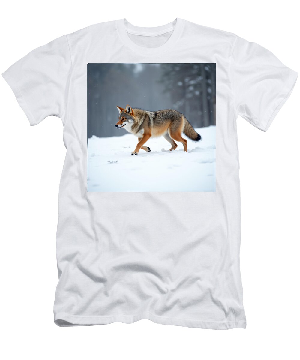 Coyote Strolling Through Snowy Wilderness Gerard Nala T-Shirt