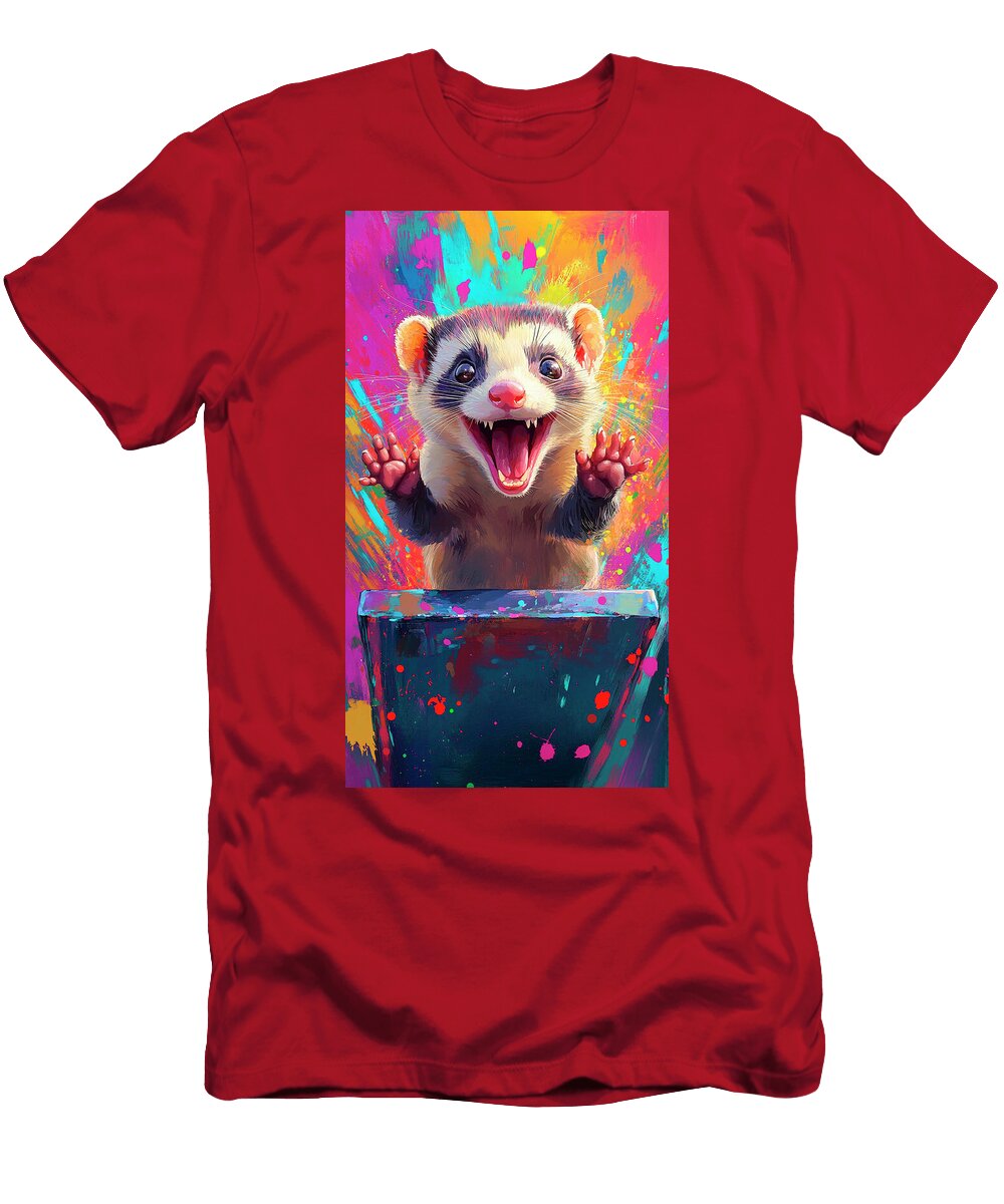 Joyful Ferret Painting in Vibrant Colors Cortez Schinner T-Shirt